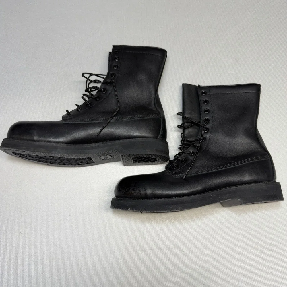 Addison Steel Toe Black Combat Boots Men's‎ 9 R 2000 Made In USA Vibram Soles